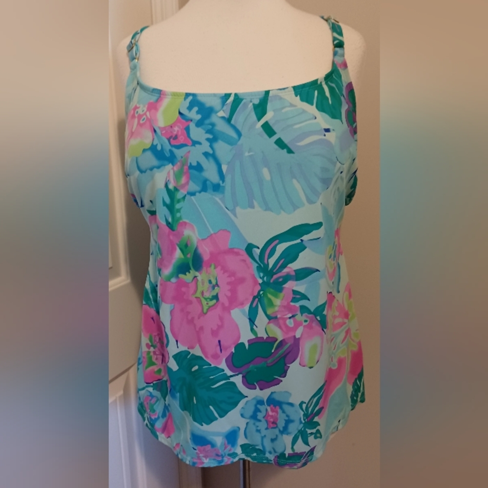 Kim Rogers Curvy Taniki Swim Top Floral Print Sz 18W #0281